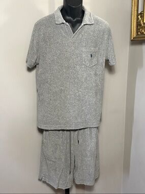 Polo Ralph Lauren Medium Gray Terry Cloth Polo Shirt and Shorts Set